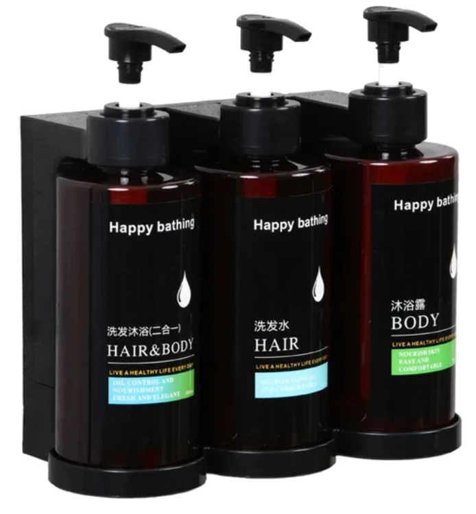 4.2 Soporte triple plástico negro con botellas